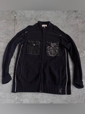 Red Squad cyber Y2K black zip up jacket with pockets and embroidery